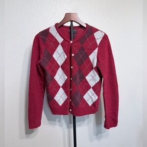 Abercrombie & Fitch Y2K Vintage Argyle Lambswool Button Front Red Cardigan - M